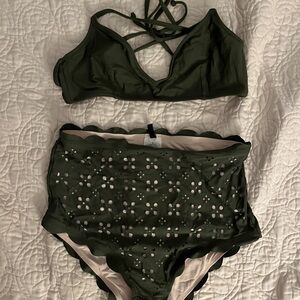 J. Crew Olive Green Scalloped Bikini Set